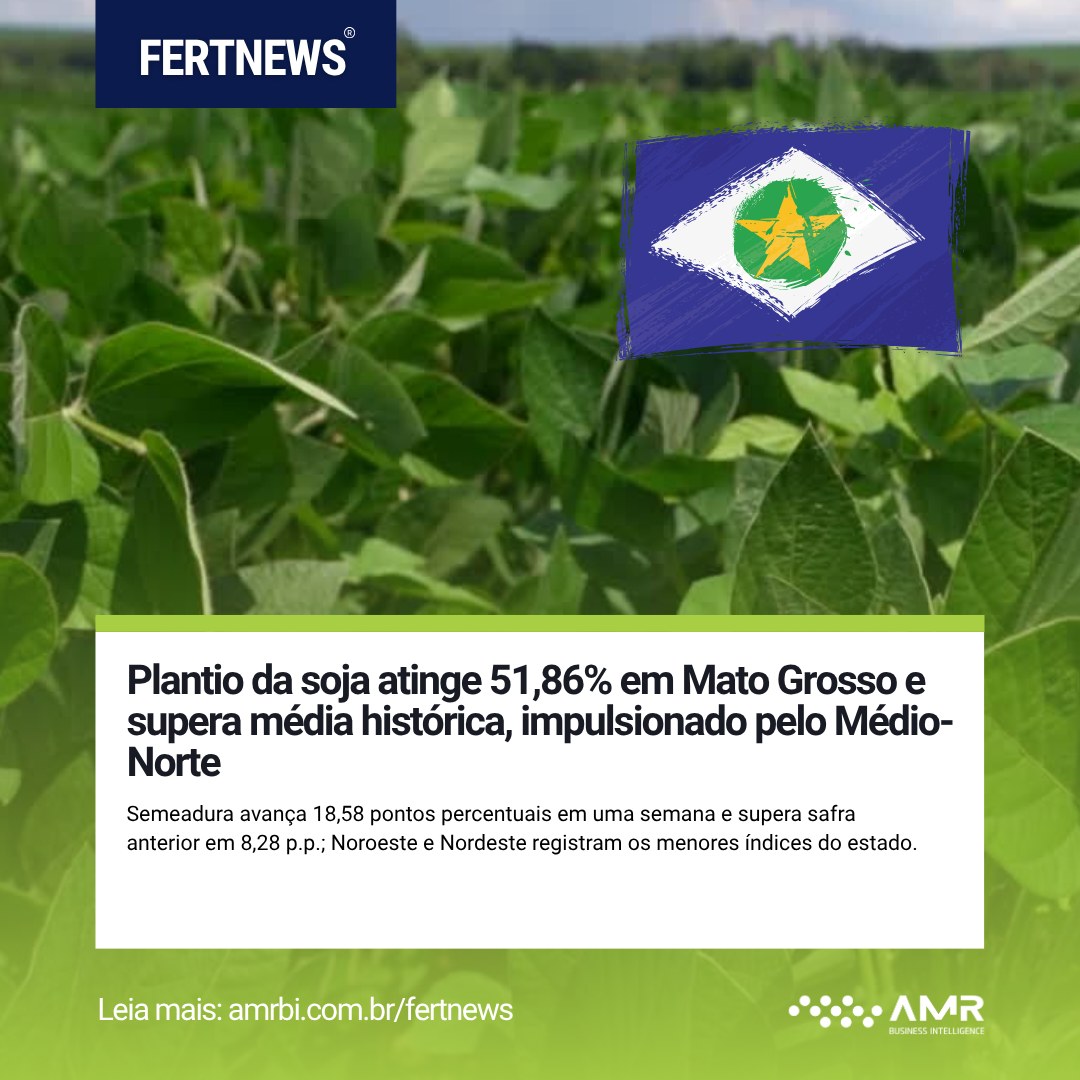 Capa da postagem Plantio da soja atinge 51,86% em Mato Grosso e supera média histórica, impulsionado pelo Médio-Norte