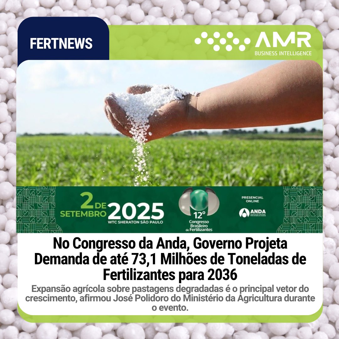 Capa da postagem No Congresso da Anda, Governo Projeta Demanda de até 73,1 Milhões de Toneladas de Fertilizantes para 2036