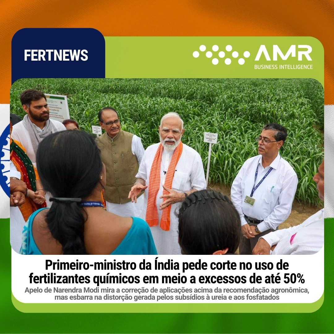 Capa da postagem Primeiro-ministro da Índia pede corte no uso de fertilizantes químicos em meio a excessos de até 50%