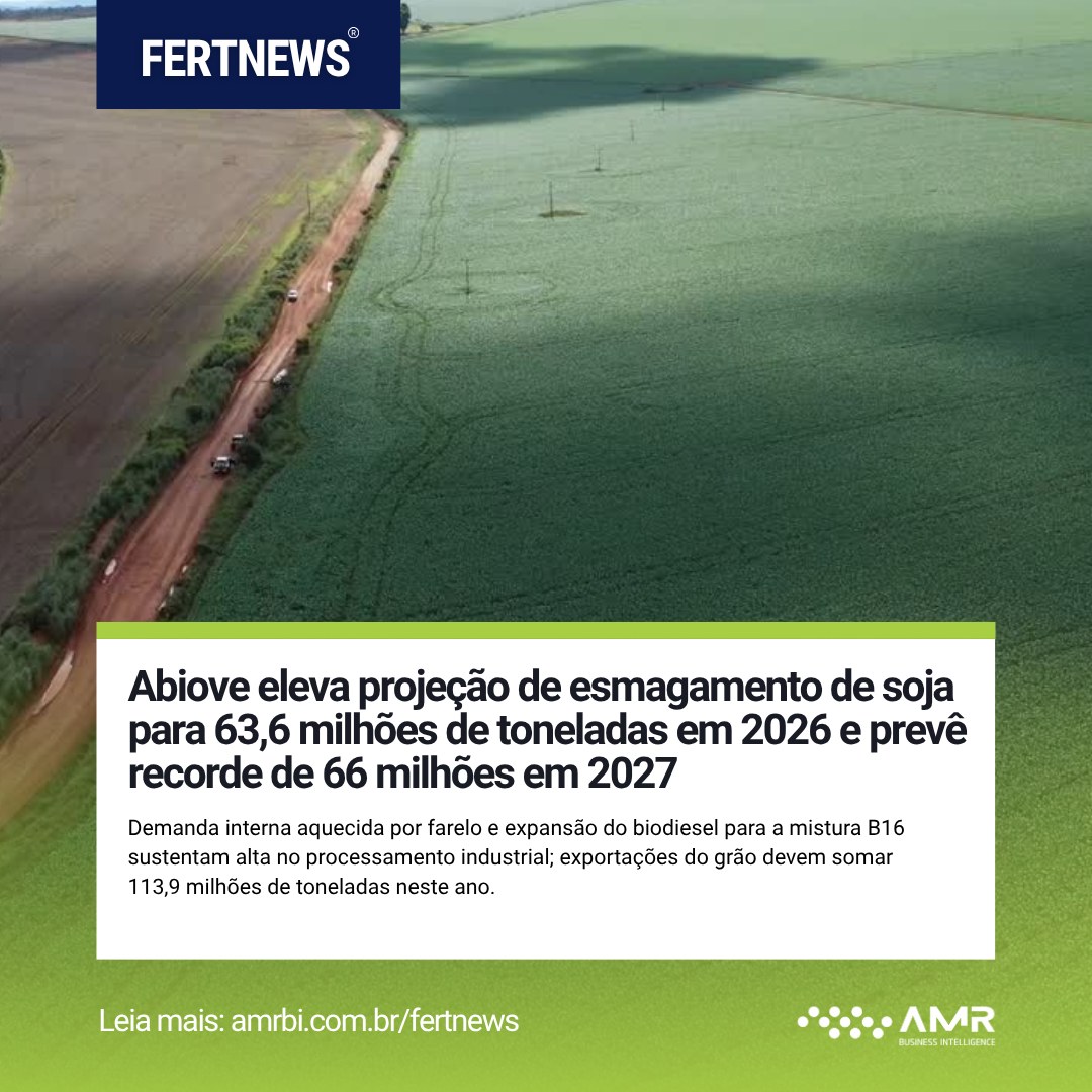 Capa da postagem Abiove eleva projeção de esmagamento de soja para 63,6 milhões de toneladas em 2026 e prevê recorde de 66 milhões em 2027