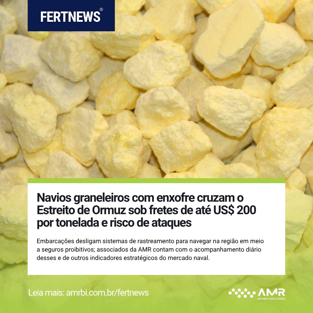 Capa da postagem Navios graneleiros com enxofre cruzam o Estreito de Ormuz sob fretes de até US$ 200 por tonelada e risco de ataques