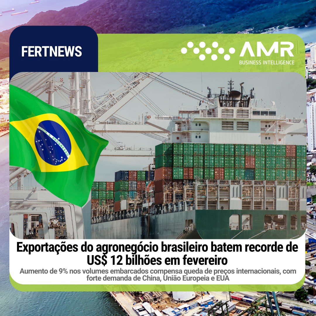 Capa da postagem Exportações do agronegócio brasileiro batem recorde de US$ 12 bilhões em fevereiro