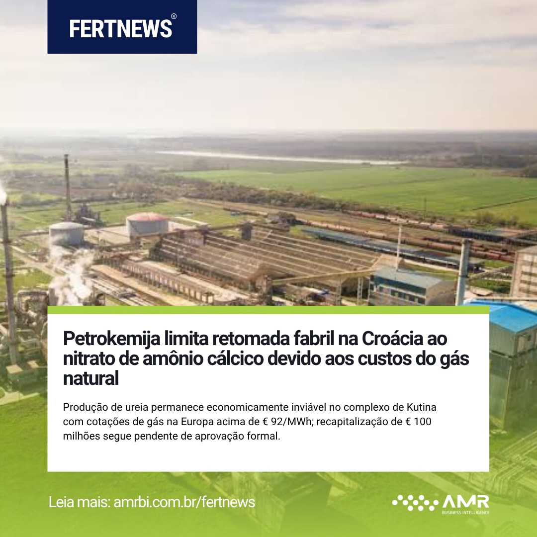 Capa da postagem Petrokemija limita retomada fabril na Croácia ao nitrato de amônio cálcico devido aos custos do gás natural