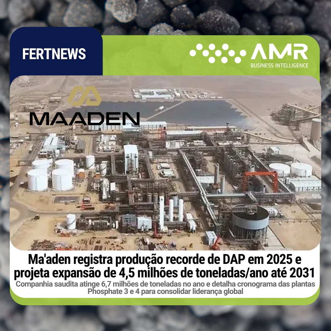 Capa da postagem Ma'aden registra produção recorde de DAP em 2025 e projeta expansão de 4,5 milhões de toneladas/ano até 2031