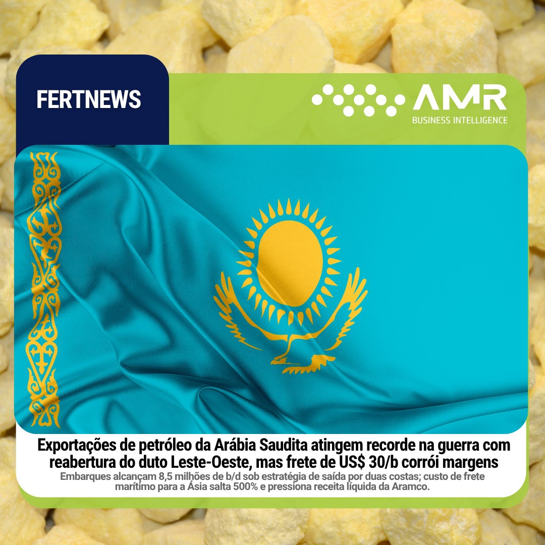 Capa da postagem Exportações de enxofre do Cazaquistão recuam 23% até agosto para 2,30 milhões de t, mas envios ao Brasil avançam 47%