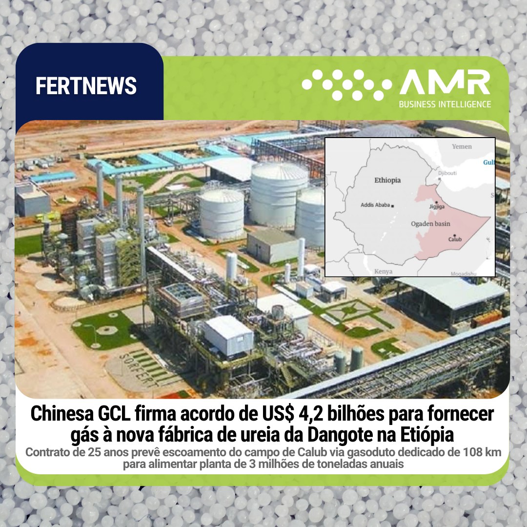 Capa da postagem Chinesa GCL firma acordo de US$ 4,2 bilhões para fornecer gás à nova fábrica de ureia da Dangote na Etiópia