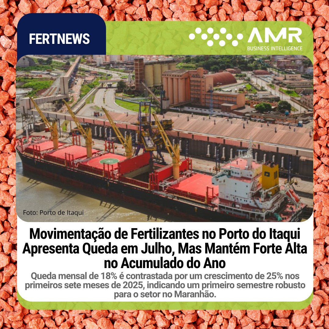 Capa da postagem Movimentação de Fertilizantes no Porto do Itaqui Apresenta Queda em Julho, Mas Mantém Forte Alta no Acumulado do Ano
