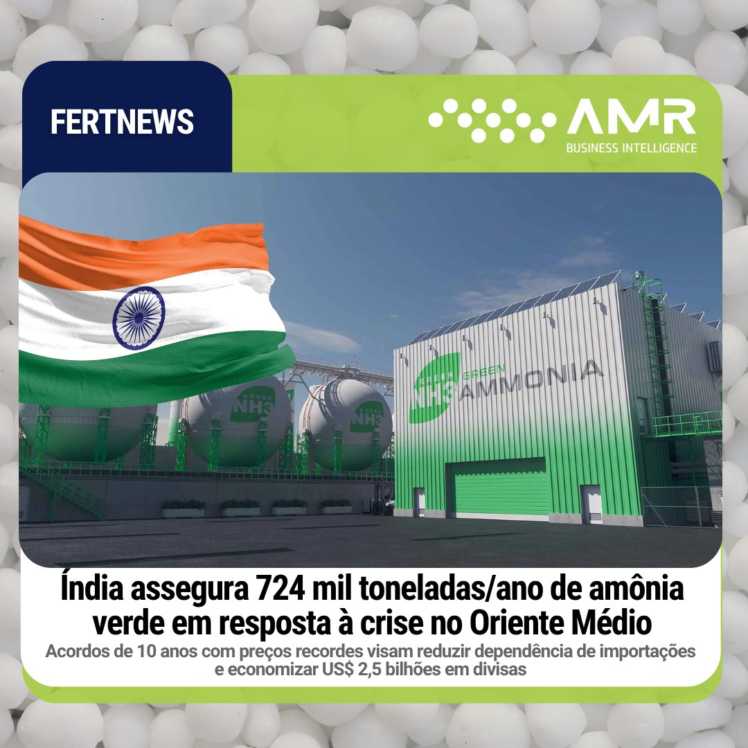 Capa da postagem Índia assegura 724 mil toneladas/ano de amônia verde em resposta à crise no Oriente Médio