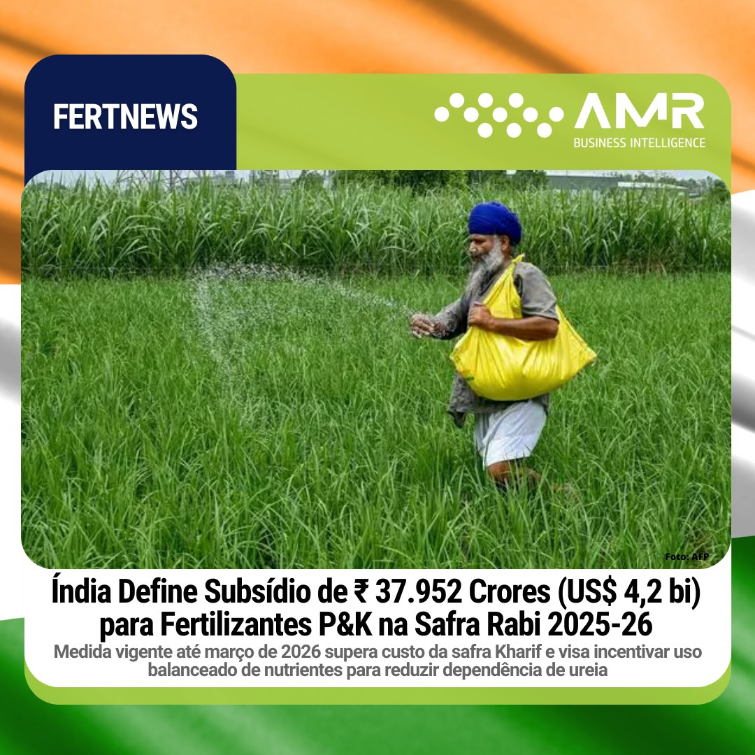 Capa da postagem Índia Define Subsídio de ₹ 37.952 Crores (US$ 4,2 bi) para Fertilizantes P&K na Safra Rabi 2025-26