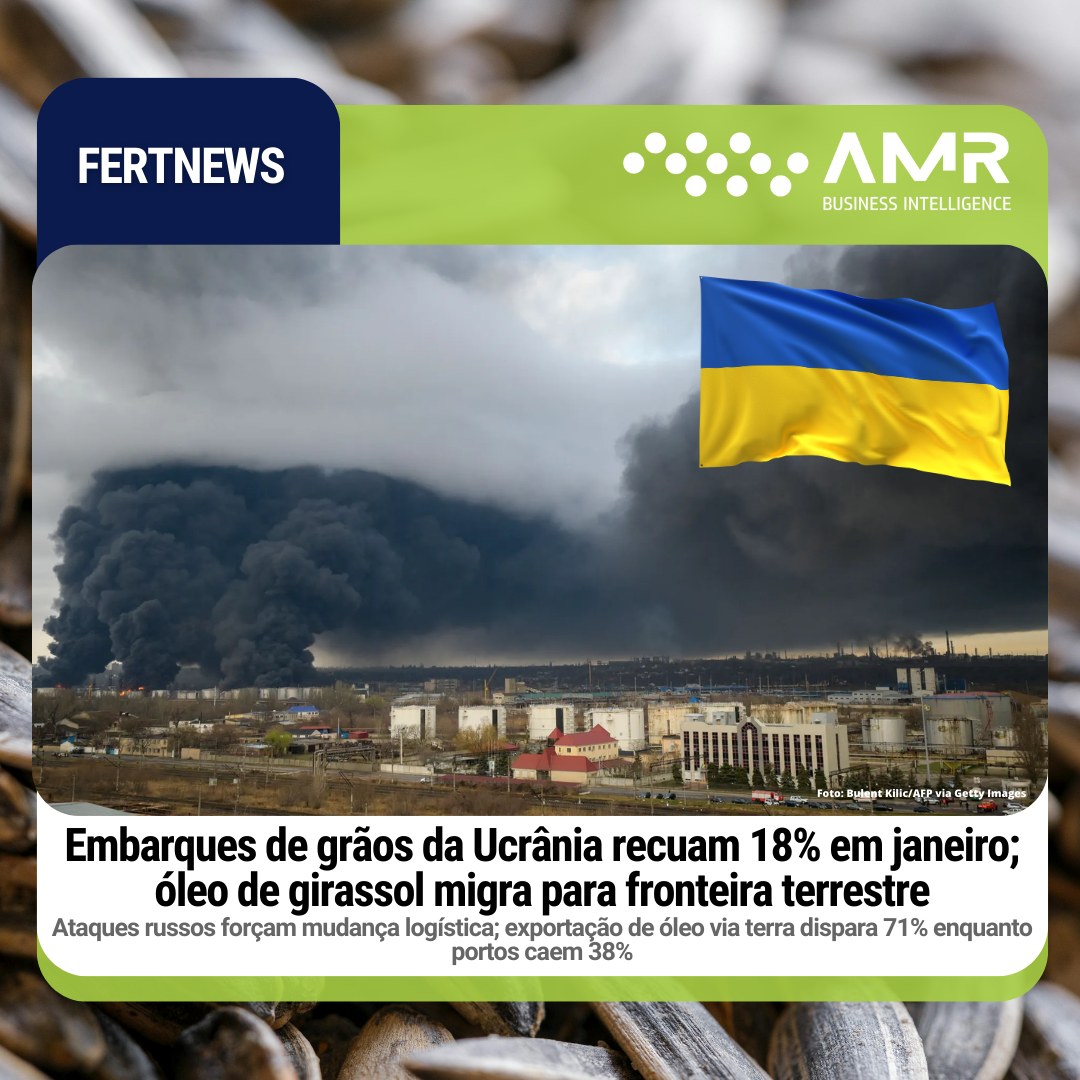 Capa da postagem Embarques de grãos da Ucrânia recuam 18% em janeiro; óleo de girassol migra para fronteira terrestre