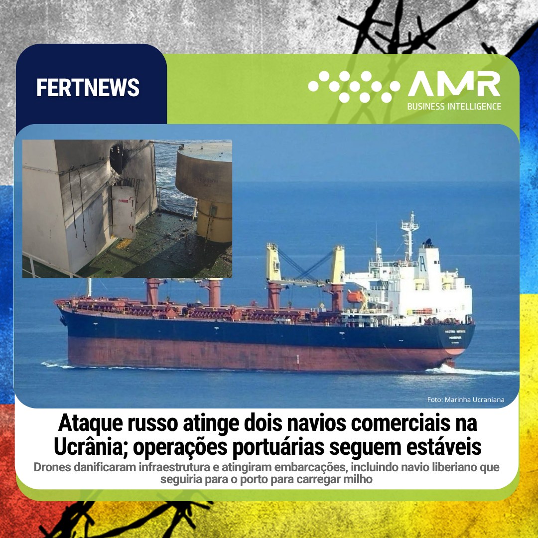 Capa da postagem Ataque russo atinge dois navios comerciais na Ucrânia; operações portuárias seguem estáveis