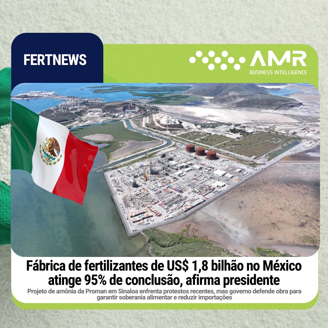 Capa da postagem Fábrica de fertilizantes de US$ 1,8 bilhão no México atinge 95% de conclusão, afirma presidente