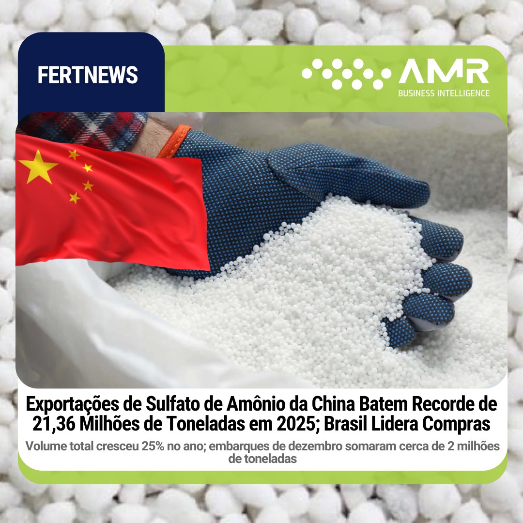 Capa da postagem Exportações de Sulfato de Amônio da China Batem Recorde de 21,36 Milhões de Toneladas em 2025; Brasil Lidera Compras