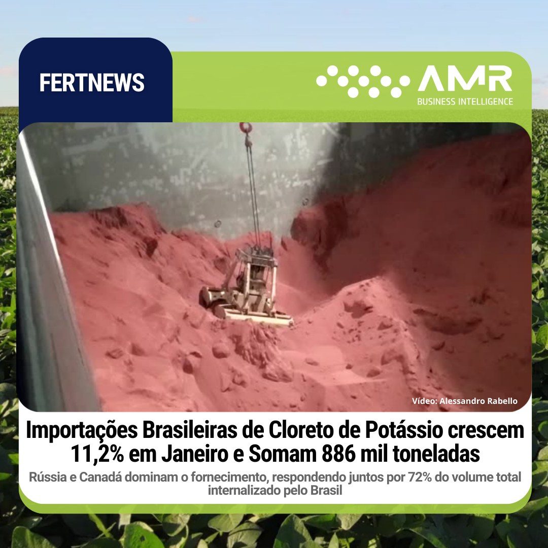 Capa da postagem Importações Brasileiras de Cloreto de Potássio crescem 11,2% em Janeiro e Somam 886 mil toneladas