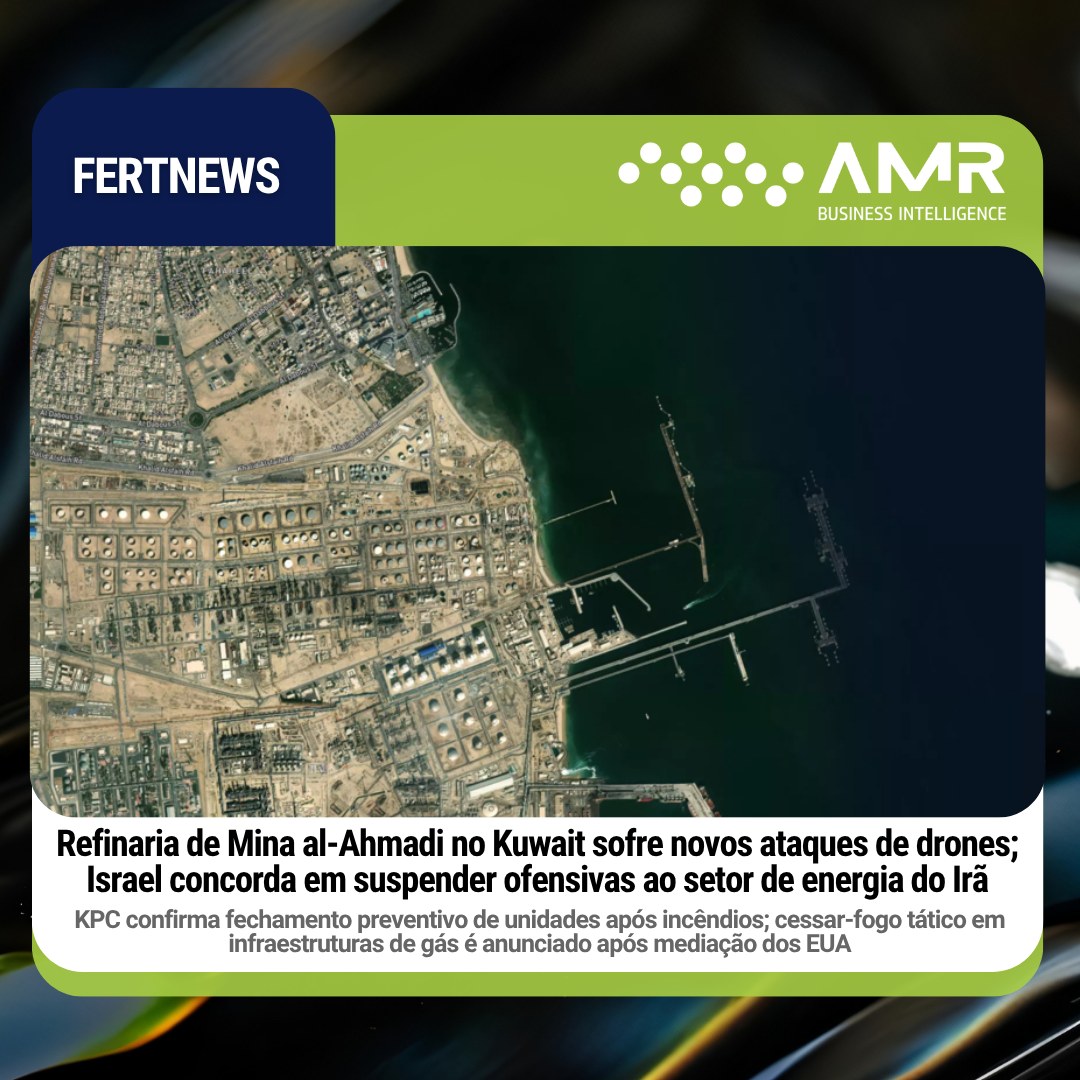 Capa da postagem Refinaria de Mina al-Ahmadi no Kuwait sofre novos ataques de drones; Israel concorda em suspender ofensivas ao setor de energia do Irã