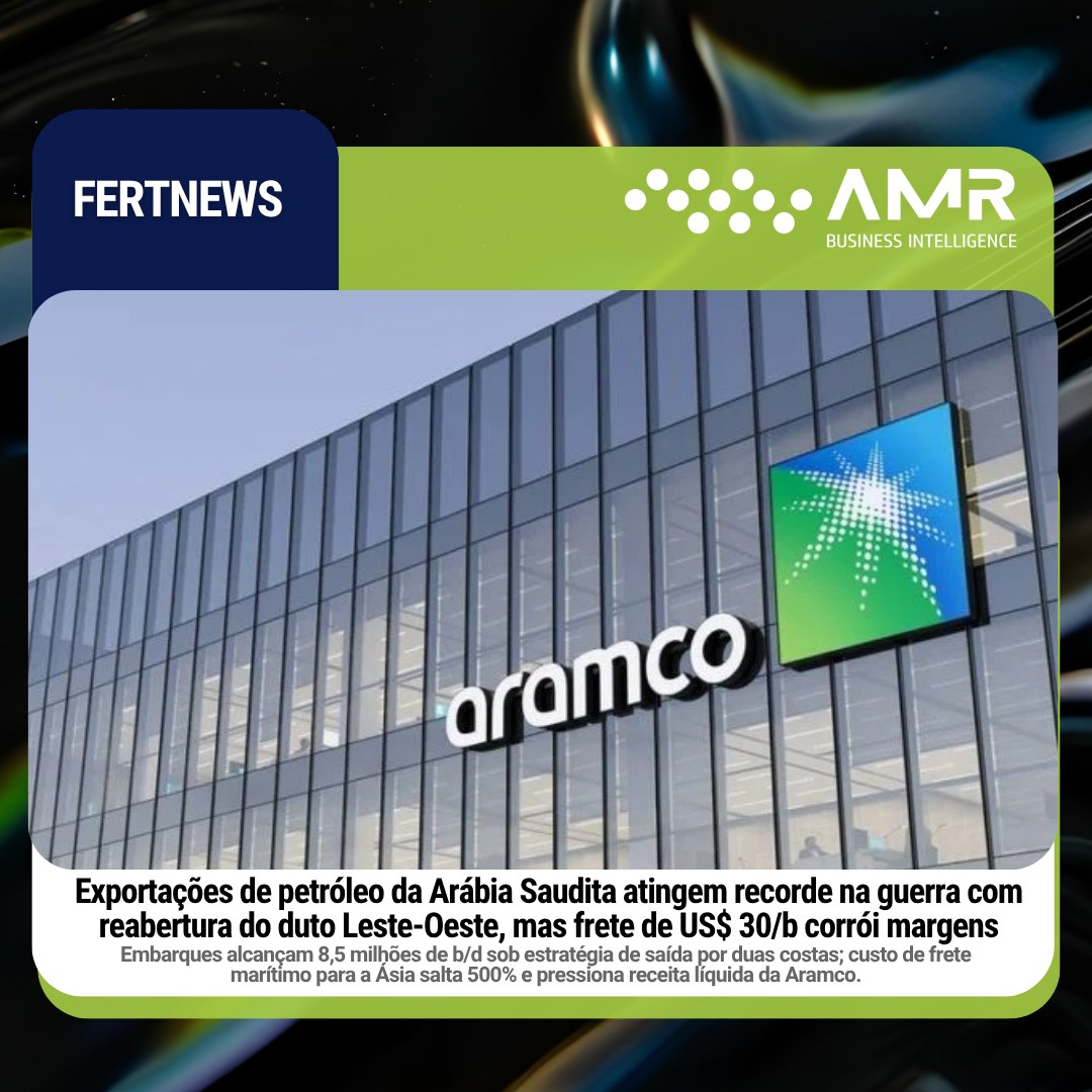 Capa da postagem Exportações de petróleo da Arábia Saudita atingem recorde na guerra com reabertura do duto Leste-Oeste, mas frete de US$ 30/b corrói margens