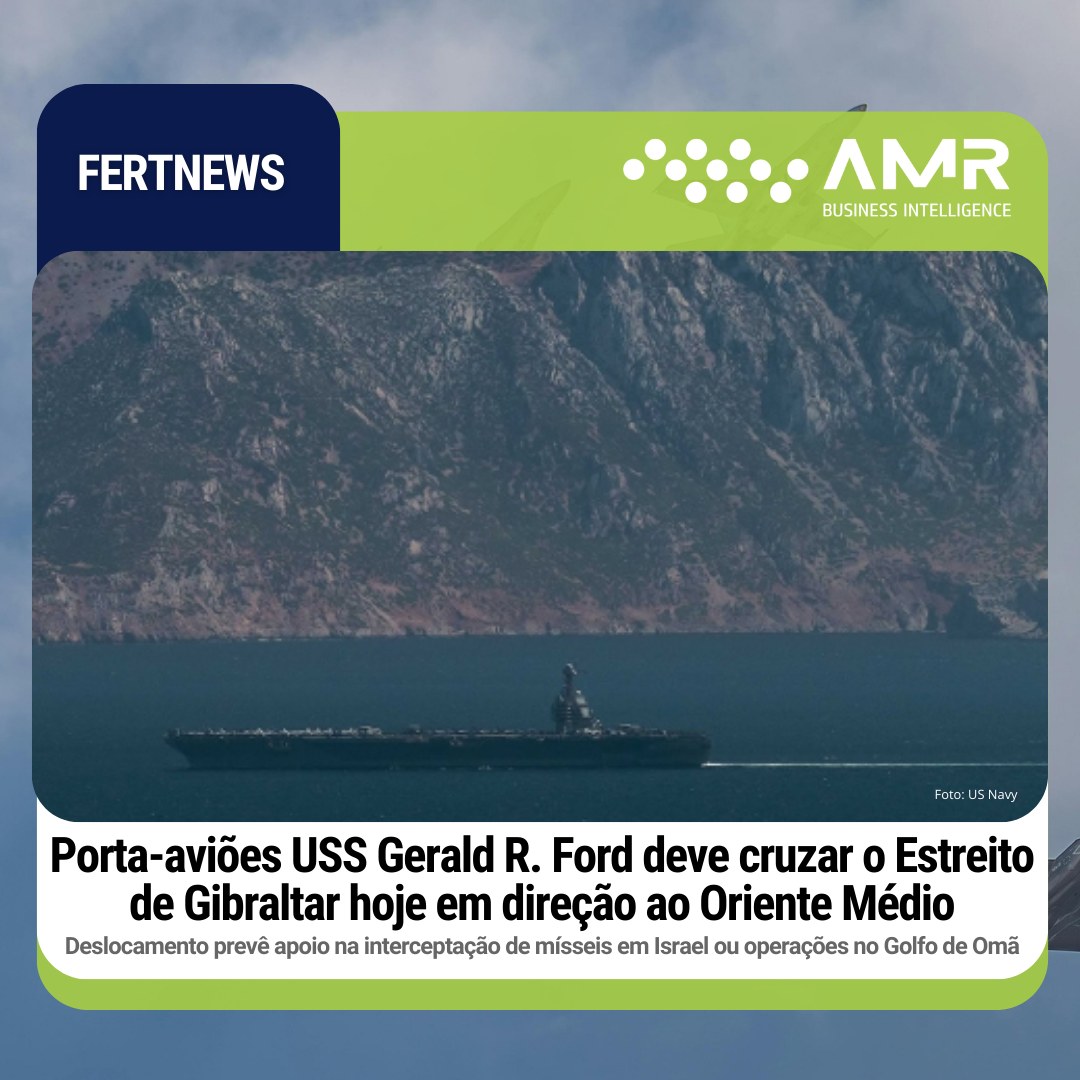 Capa da postagem Porta-aviões USS Gerald R. Ford deve cruzar o Estreito de Gibraltar hoje em direção ao Oriente Médio