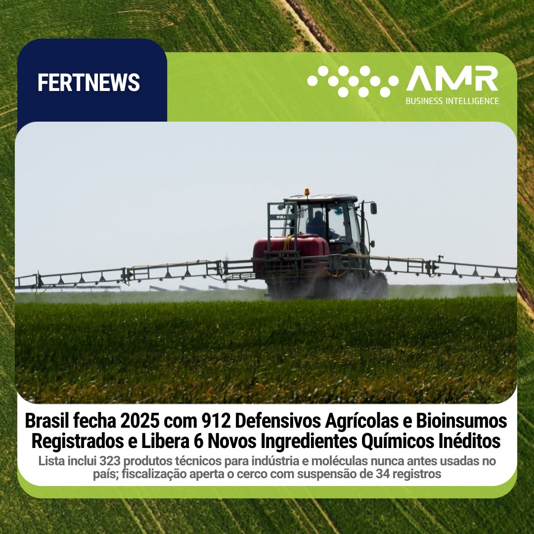 Capa da postagem Brasil fecha 2025 com 912 Defensivos Agrícolas e Bioinsumos Registrados e Libera 6 Novos Ingredientes Químicos Inéditos