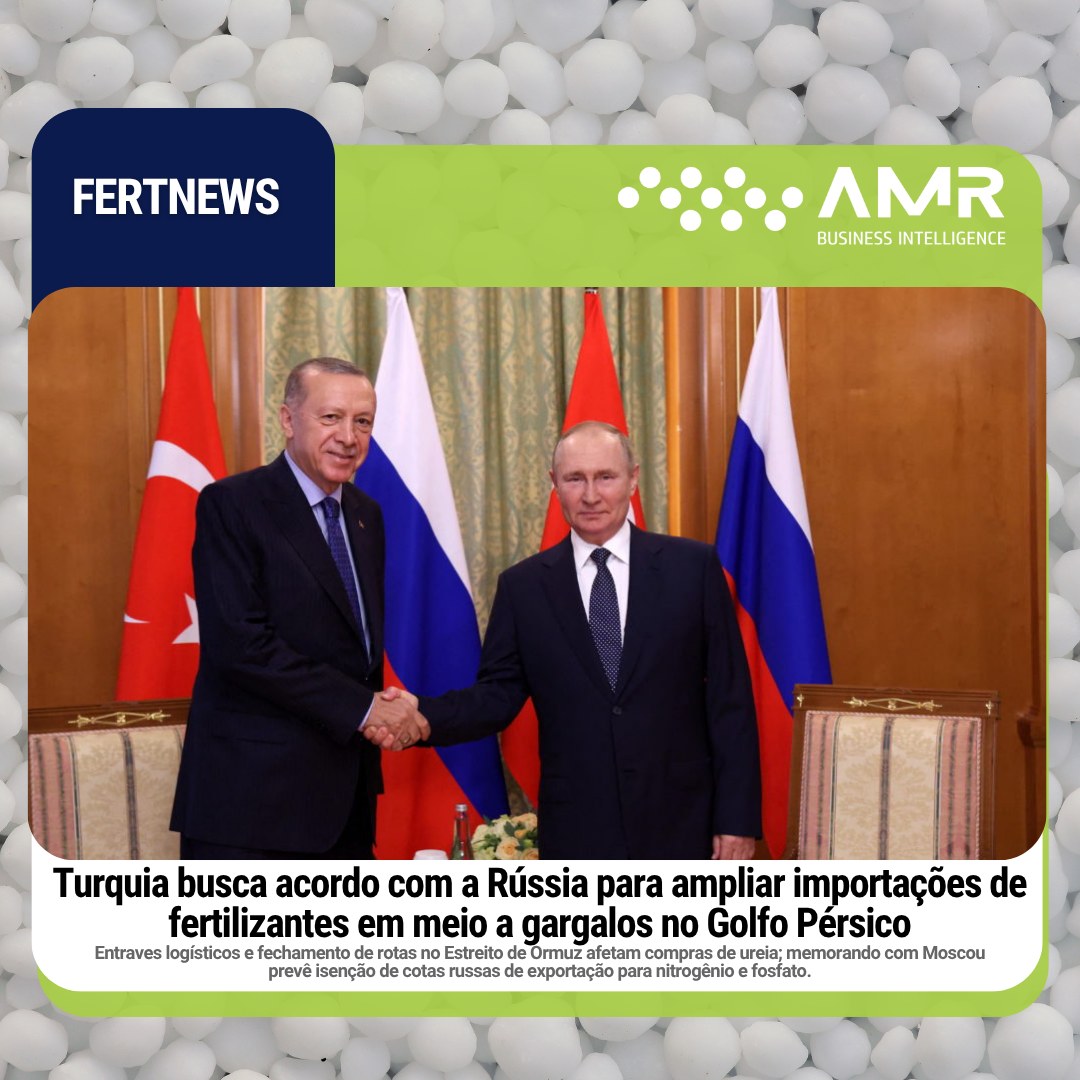 Capa da postagem Turquia busca acordo com a Rússia para ampliar importações de fertilizantes em meio a gargalos no Golfo Pérsico