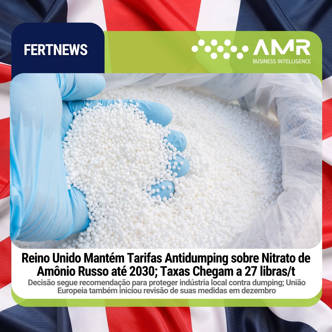 Capa da postagem Reino Unido Mantém Tarifas Antidumping sobre Nitrato de Amônio Russo até 2030; Taxas Chegam a 27 libras/t