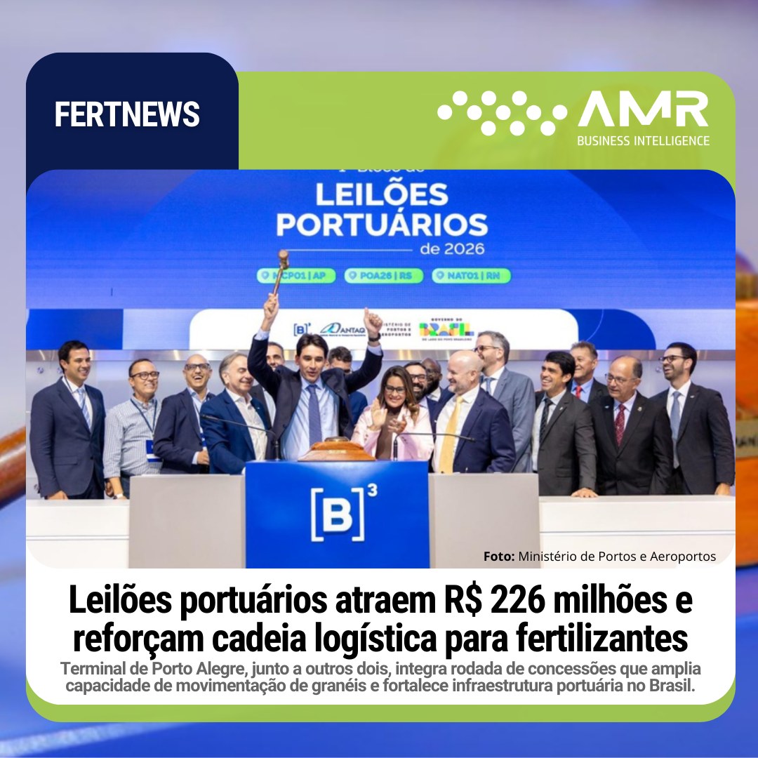 Capa da postagem Leilões portuários atraem R$ 226 milhões e reforçam cadeia logística para fertilizantes