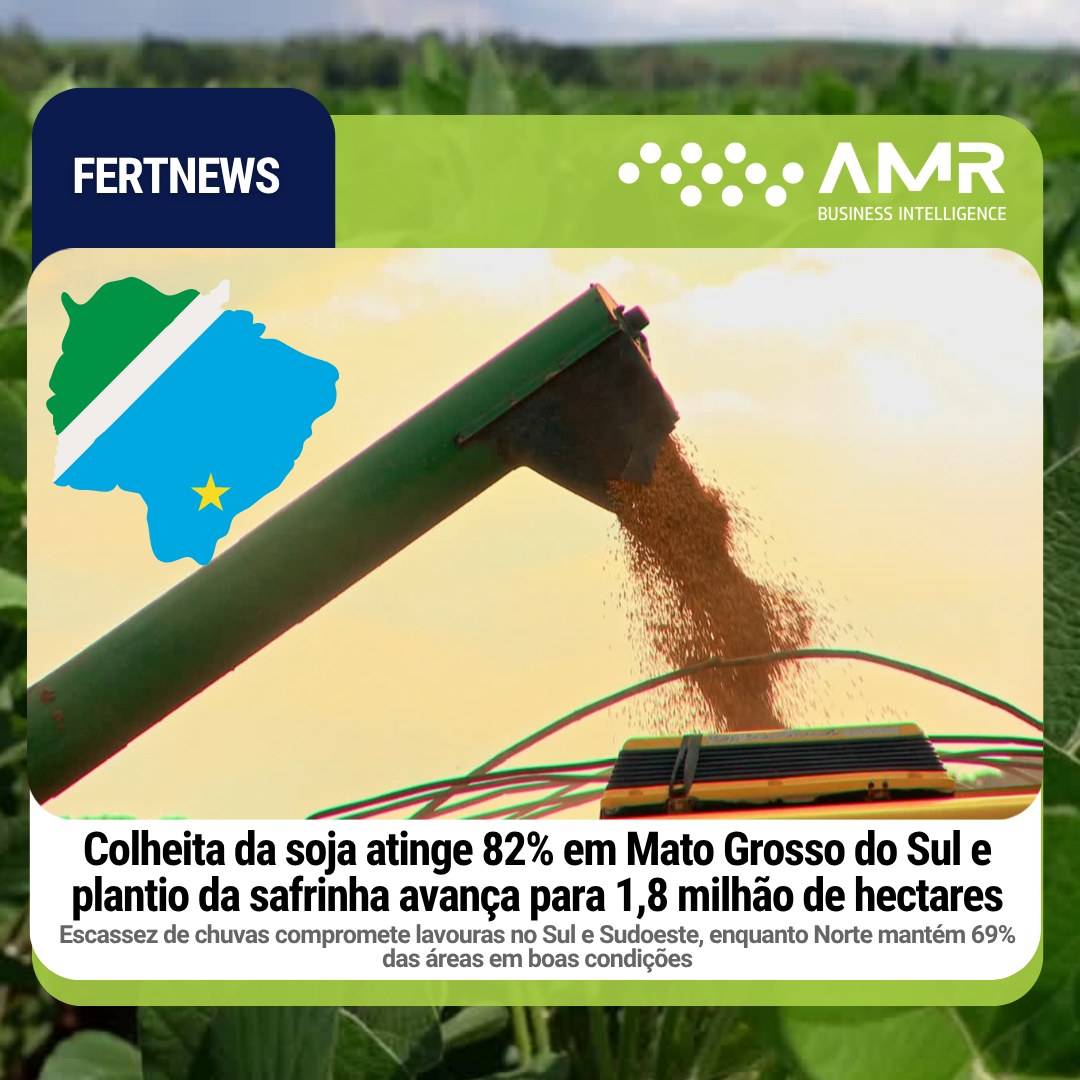Capa da postagem Colheita da soja atinge 82% em Mato Grosso do Sul e plantio da safrinha avança para 1,8 milhão de hectares
