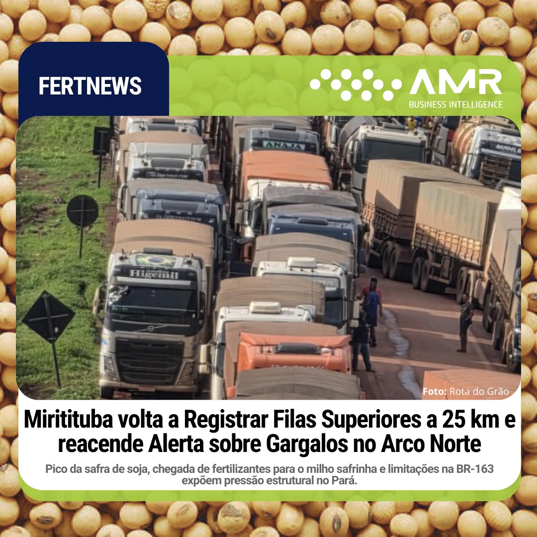 Capa da postagem Miritituba volta a registrar filas superiores a 25 km e reacende alerta sobre gargalos no Arco Norte