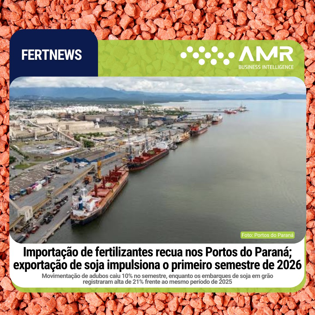 Capa da postagem Importação de fertilizantes recua nos Portos do Paraná; exportação de soja impulsiona o primeiro semestre de 2026