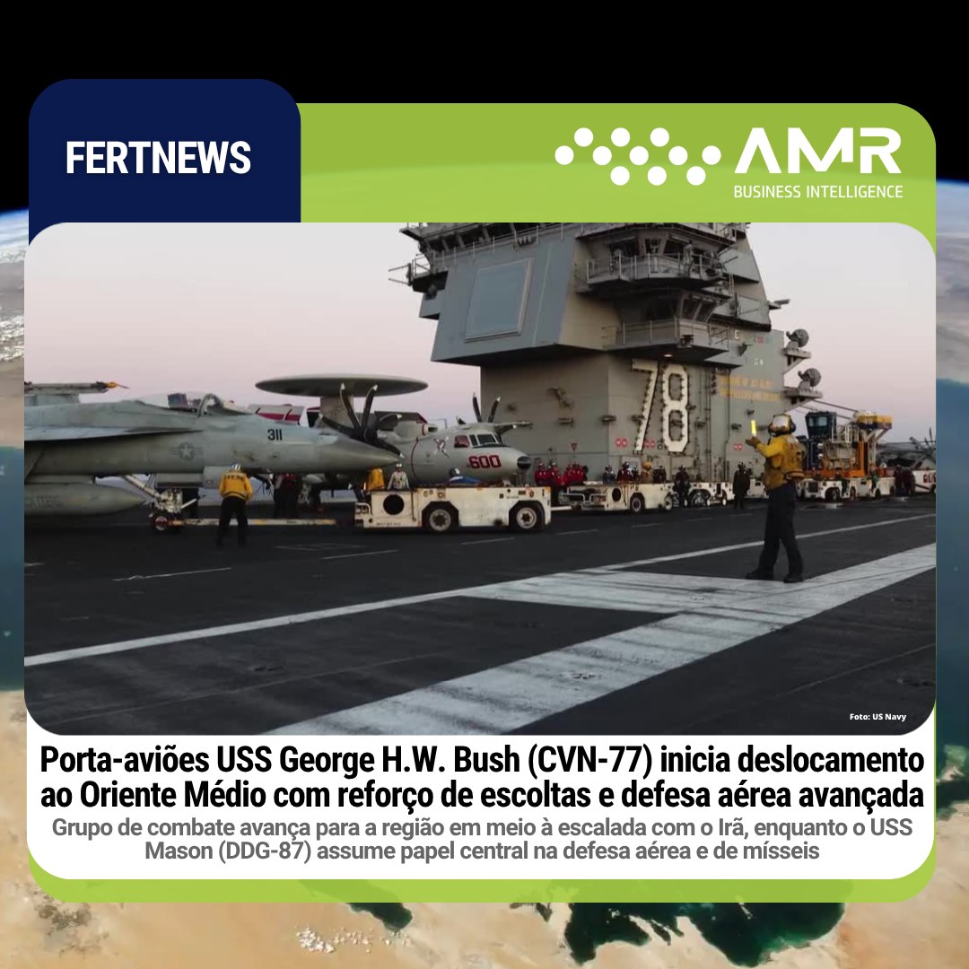 Capa da postagem Porta-aviões USS George H.W. Bush (CVN-77) inicia deslocamento ao Oriente Médio com reforço de escoltas e defesa aérea avançada