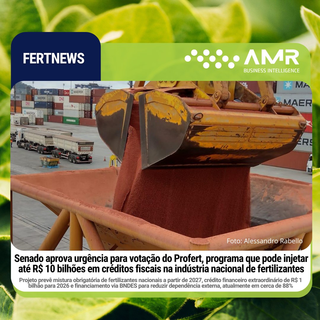 Capa da postagem Senado aprova urgência para votação do Profert, programa que pode injetar até R$ 10 bilhões em créditos fiscais na indústria nacional de fertilizantes