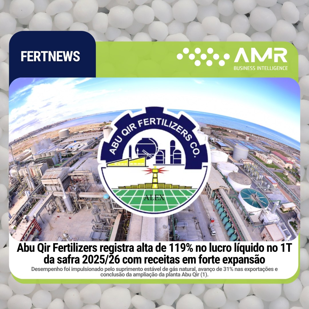 Capa da postagem Abu Qir Fertilizers registra alta de 119% no lucro líquido no 1T da safra 2025/26 com receitas em forte expansão