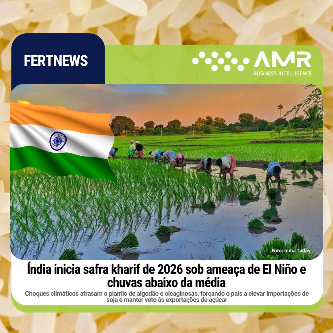 Capa da postagem Índia inicia safra kharif de 2026 sob ameaça de El Niño e chuvas abaixo da média