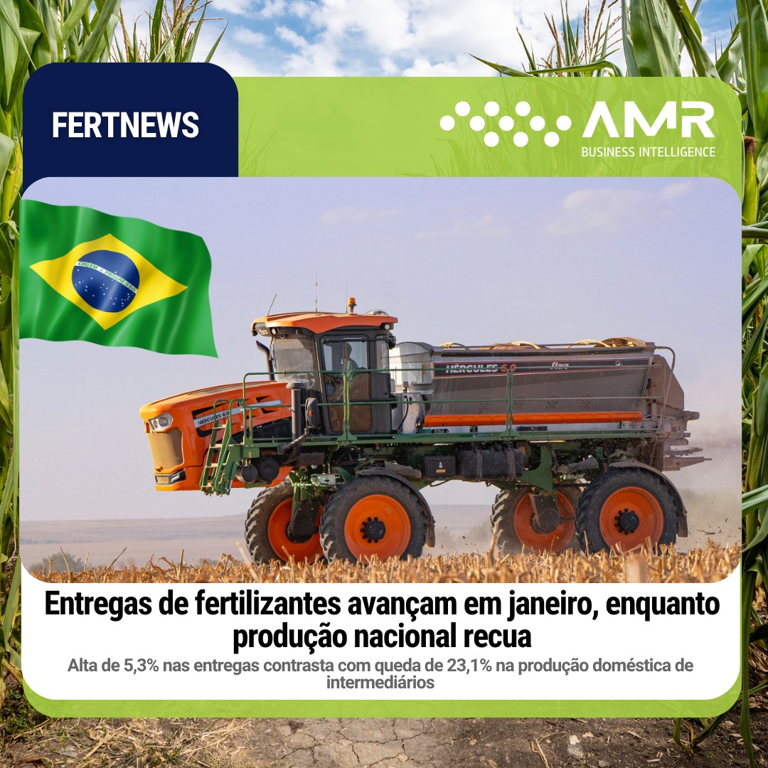 Capa da postagem Entregas de fertilizantes avançam em janeiro, enquanto produção nacional recua
