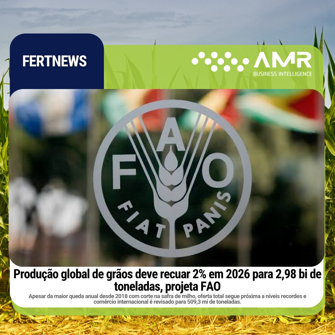 Capa da postagem Produção global de grãos deve recuar 2% em 2026 para 2,98 bi de toneladas, projeta FAO