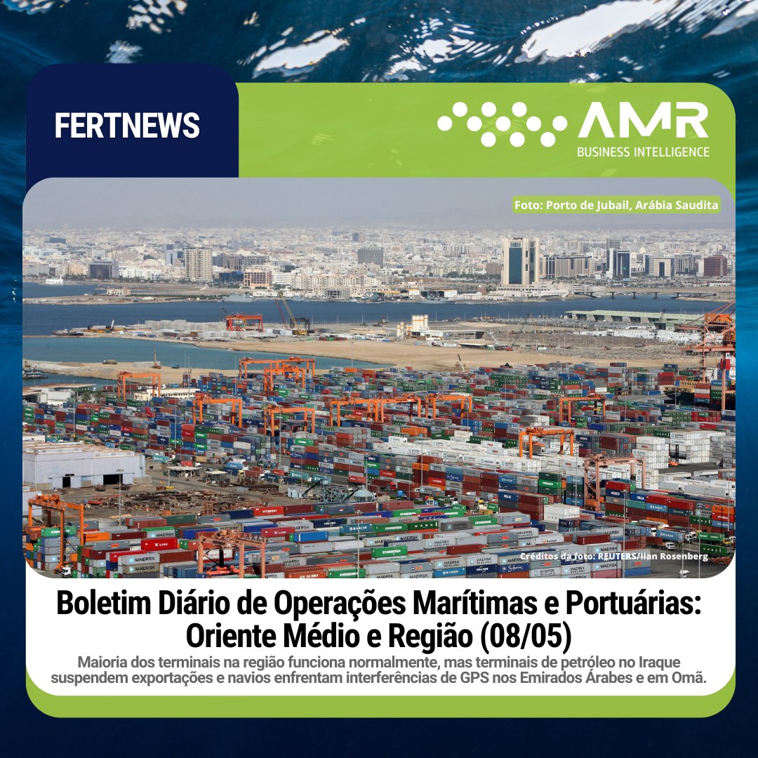 Capa da postagem Boletim Diário de Operações Marítimas e Portuárias: Oriente Médio e Região (08/05)