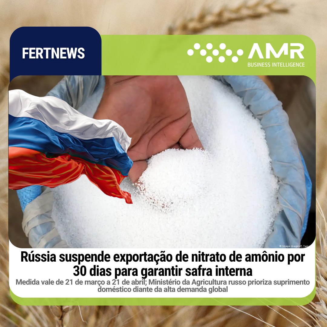 Capa da postagem Rússia suspende exportação de nitrato de amônio por 30 dias para garantir safra interna