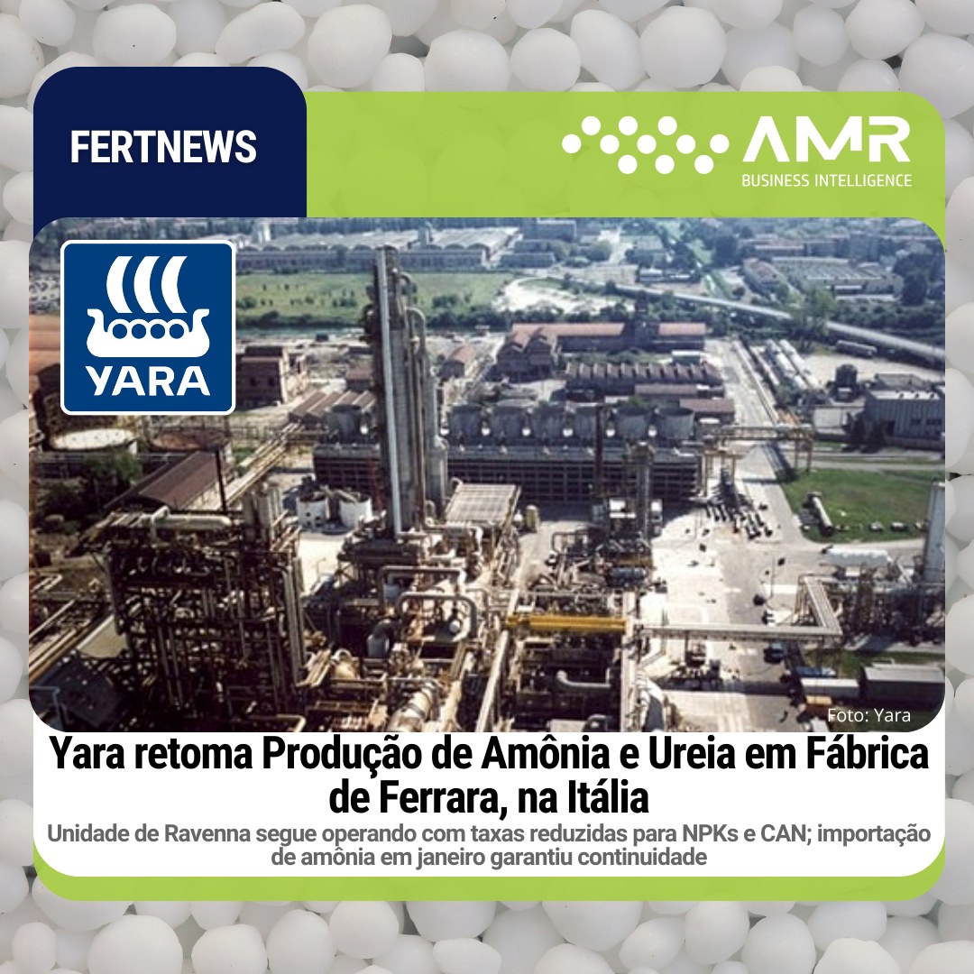 Capa da postagem Yara retoma Produção de Amônia e Ureia em Fábrica de Ferrara, na Itália