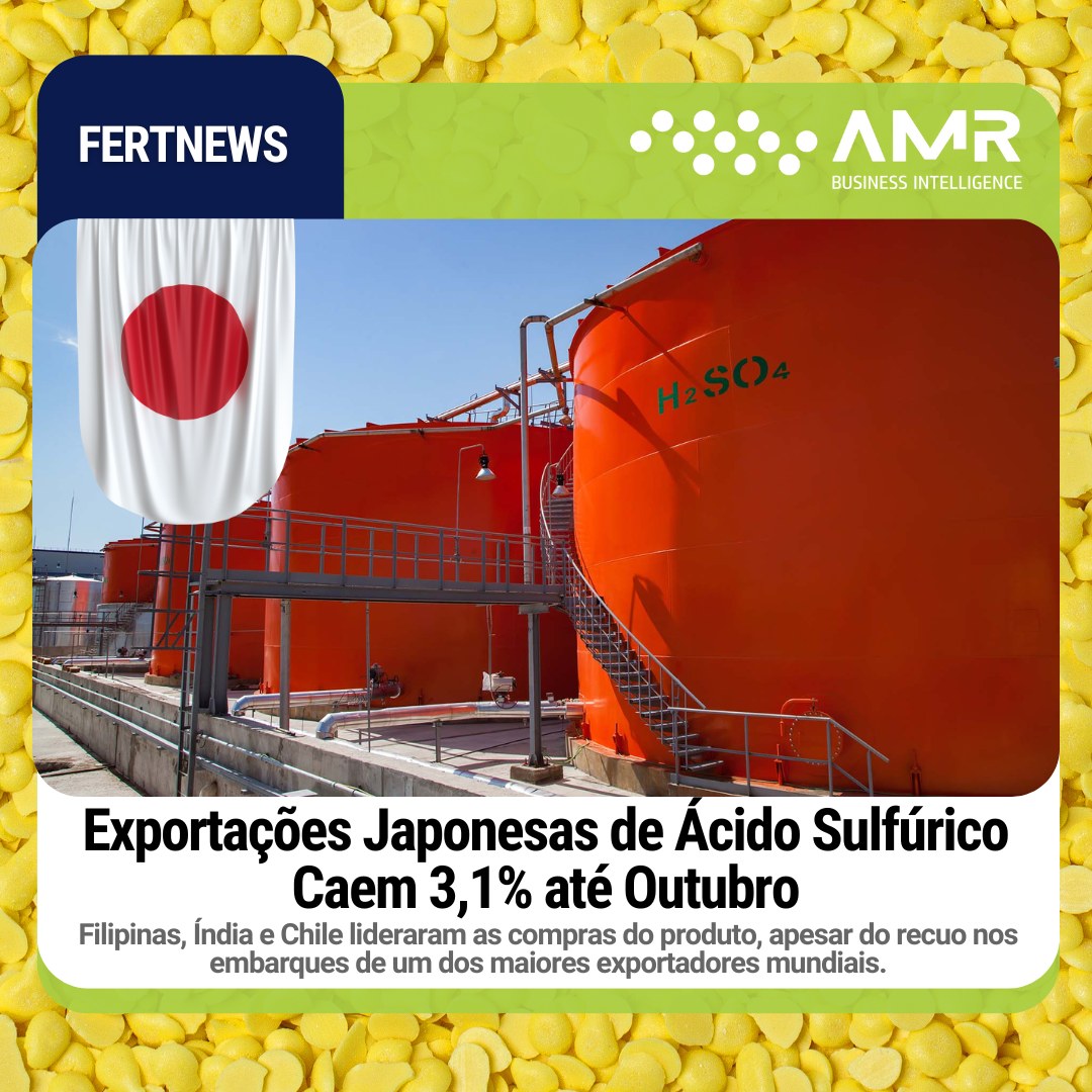 Capa da postagem Exportações Japonesas de Ácido Sulfúrico Caem 3,1% até Outubro