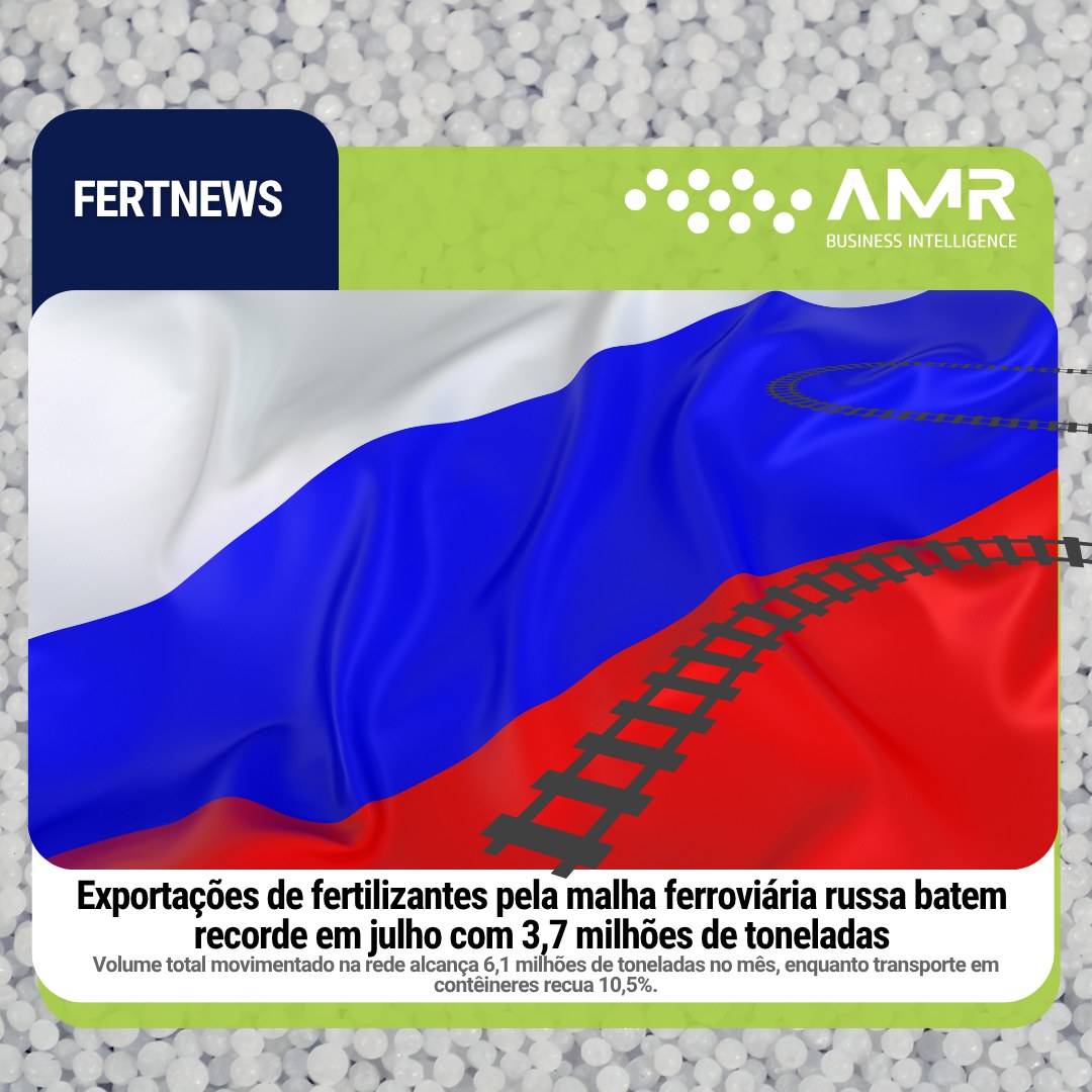Capa da postagem Exportações de fertilizantes pela malha ferroviária russa batem recorde em julho com 3,7 milhões de toneladas