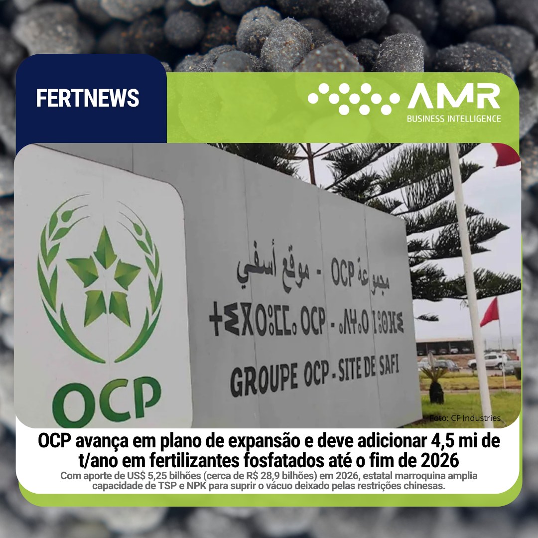 Capa da postagem OCP avança em plano de expansão e deve adicionar 4,5 mi de t/ano em fertilizantes fosfatados até o fim de 2026