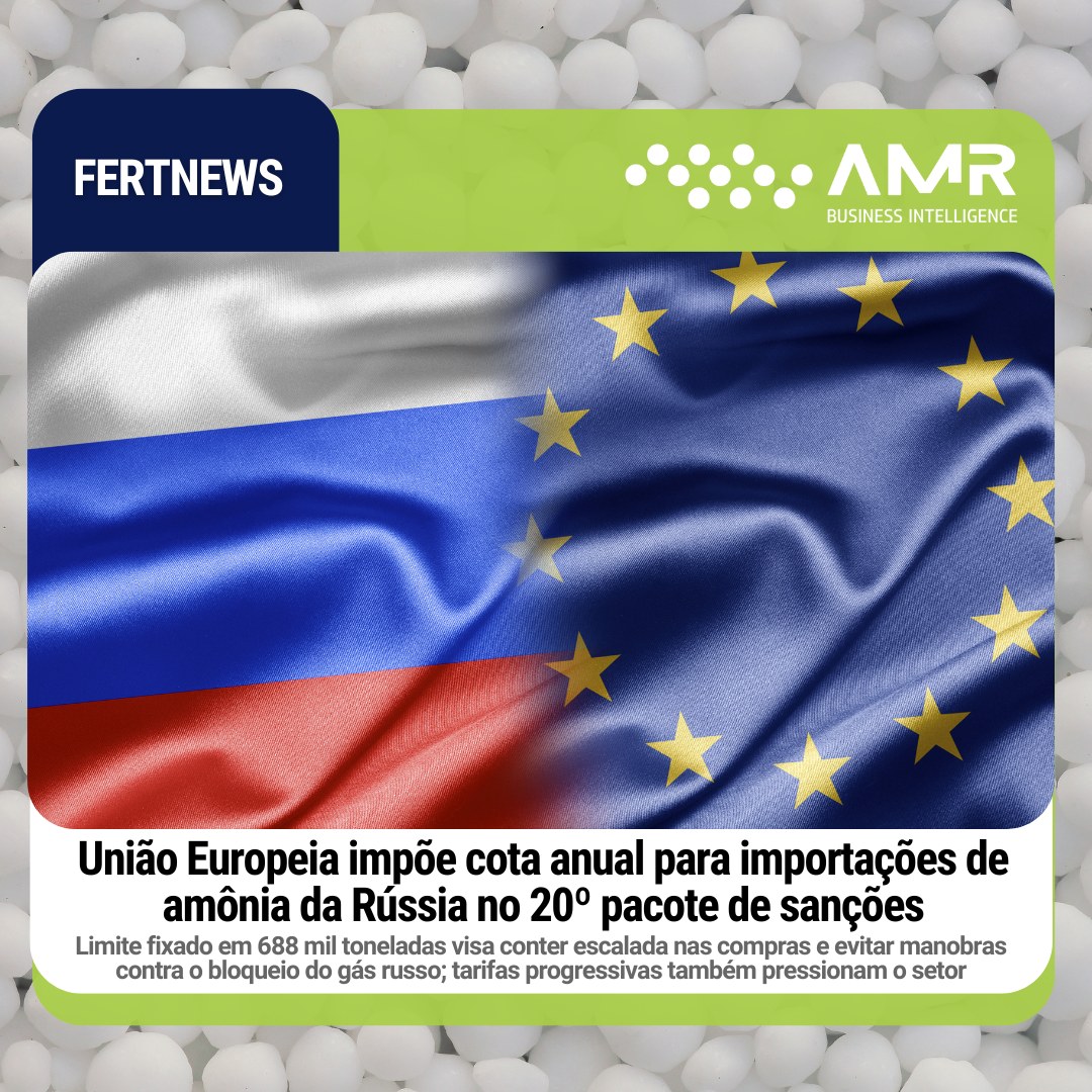 Capa da postagem União Europeia impõe cota anual para importações de amônia da Rússia no 20º pacote de sanções