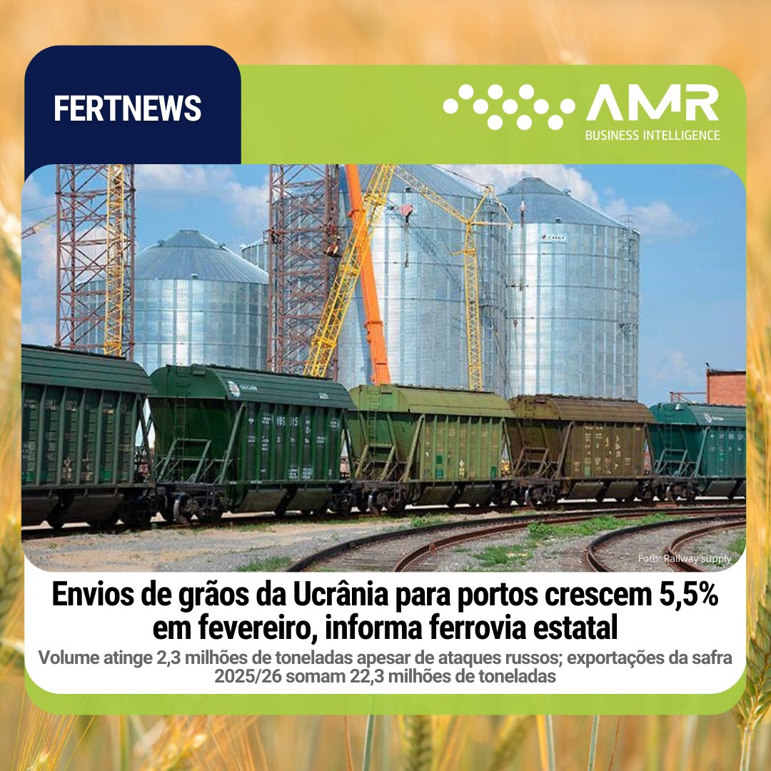 Capa da postagem Envios de grãos da Ucrânia para portos crescem 5,5% em fevereiro, informa ferrovia estatal