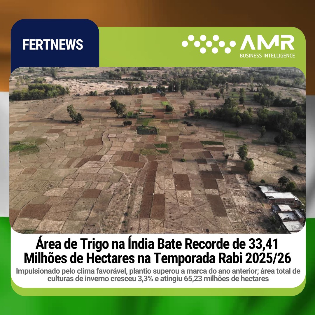 Capa da postagem Área de Trigo na Índia Bate Recorde de 33,41 Milhões de Hectares na Temporada Rabi 2025/26
