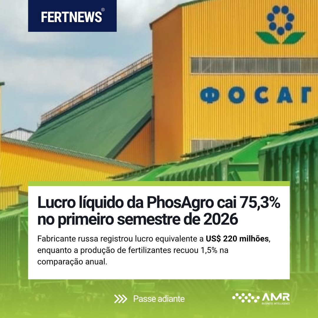 Capa da publicação Lucro líquido da PhosAgro tomba 75% no primeiro semestre de 2026 para US$ 220 milhões (R$ 1,19 bilhão)
