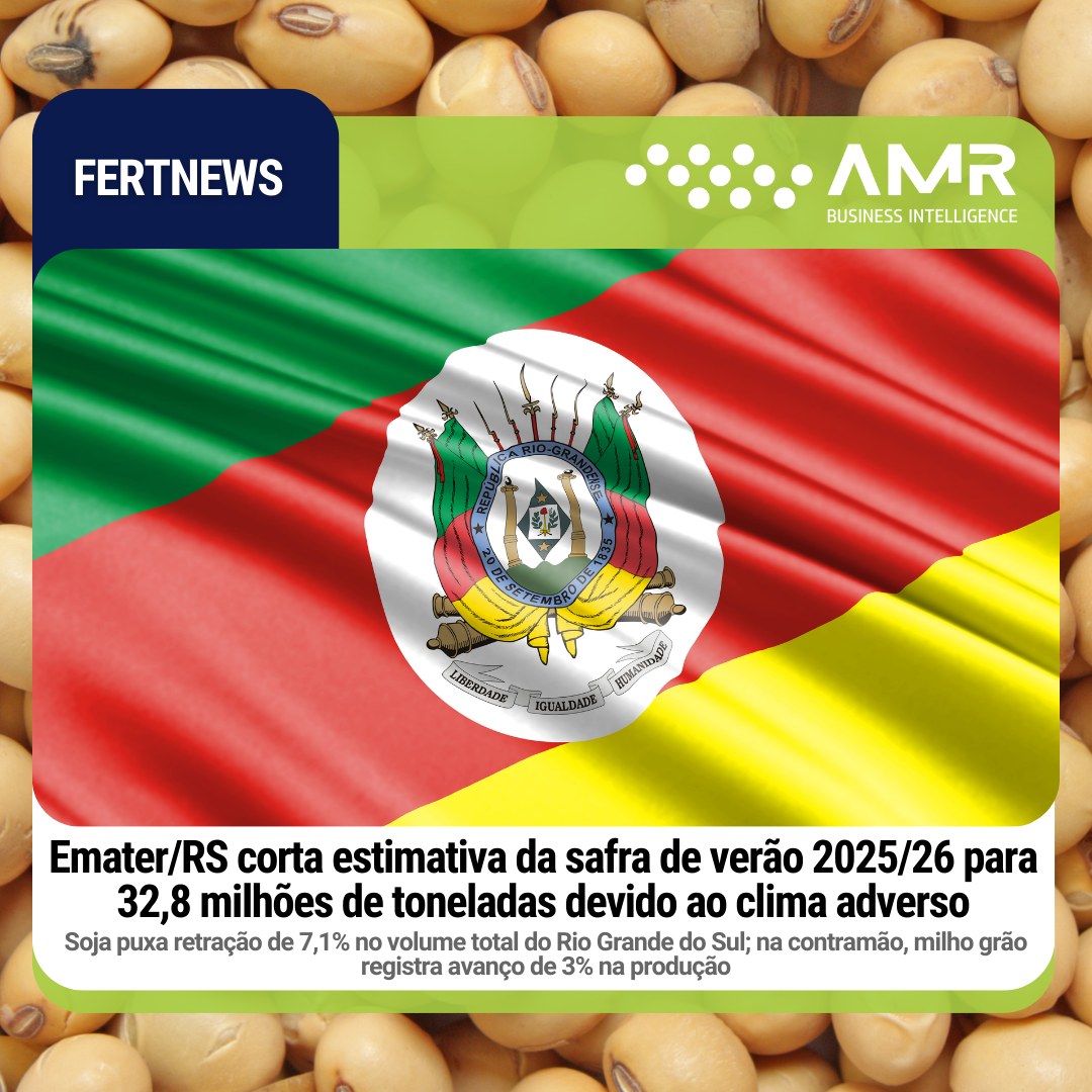 Capa da postagem Emater/RS corta estimativa da safra de verão 2025/26 para 32,8 milhões de toneladas devido ao clima adverso