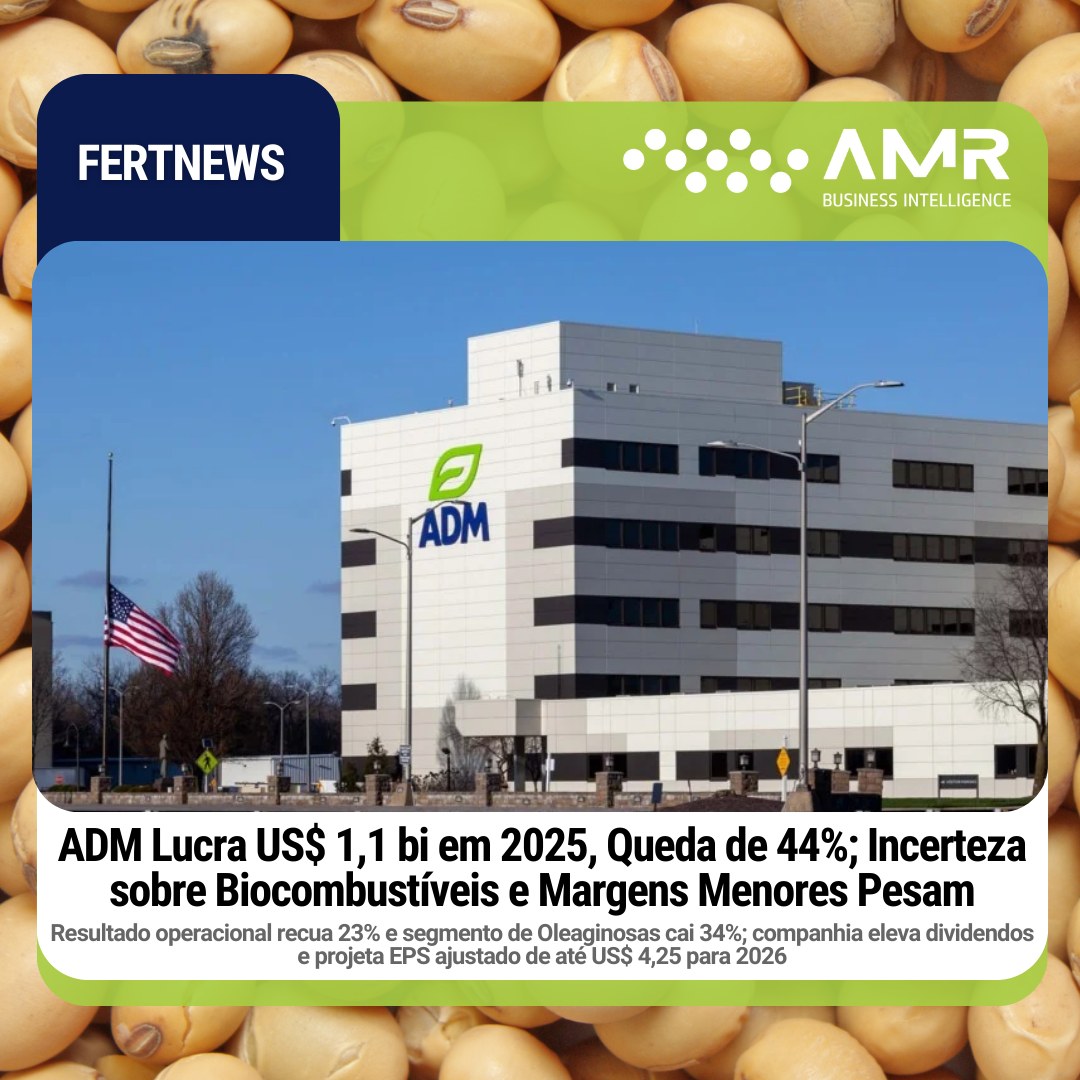 Capa da postagem ADM Lucra US$ 1,1 bi em 2025, Queda de 44%; Incerteza sobre Biocombustíveis e Margens Menores Pesam
