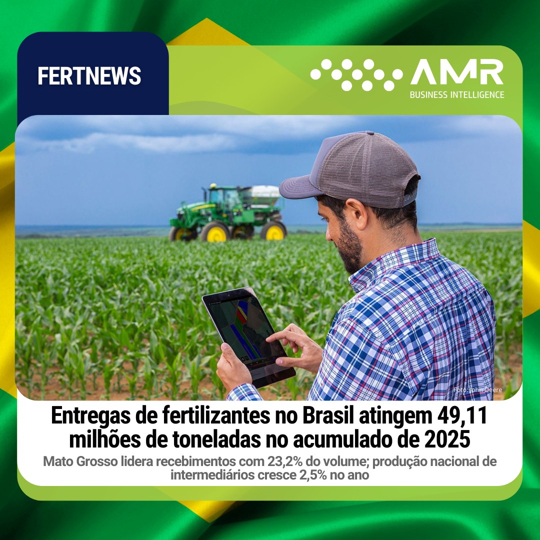 Capa da postagem Entregas de fertilizantes no Brasil atingem 49,11 milhões de toneladas no acumulado de 2025