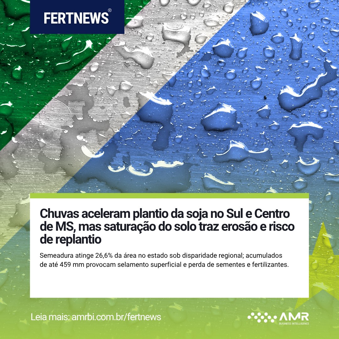 Capa da postagem Chuvas aceleram plantio da soja no Sul e Centro de MS, mas saturação do solo traz erosão e risco de replantio