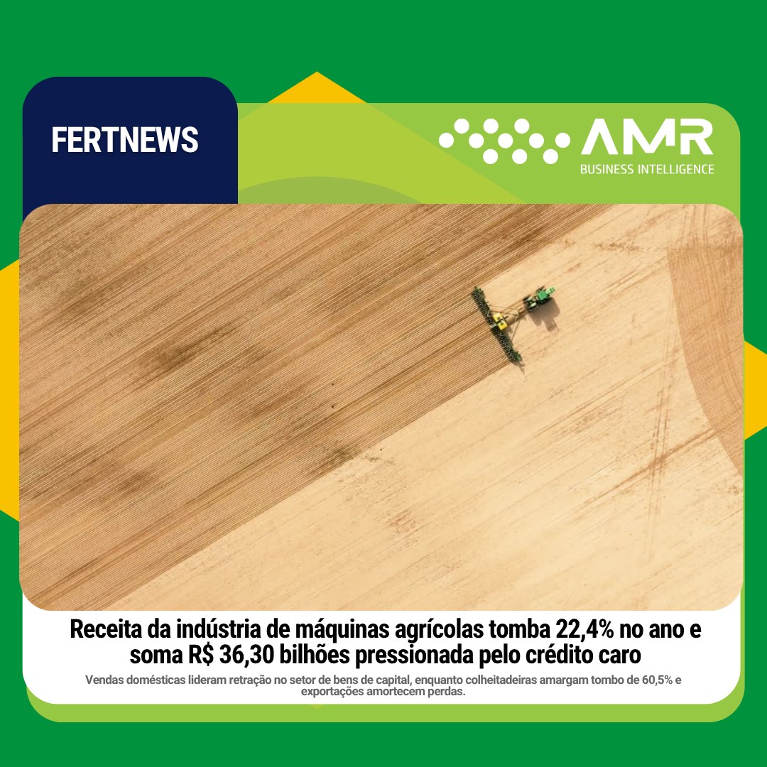 Capa da postagem Receita da indústria de máquinas agrícolas tomba 22,4% no ano e soma R$ 36,30 bilhões pressionada pelo crédito caro