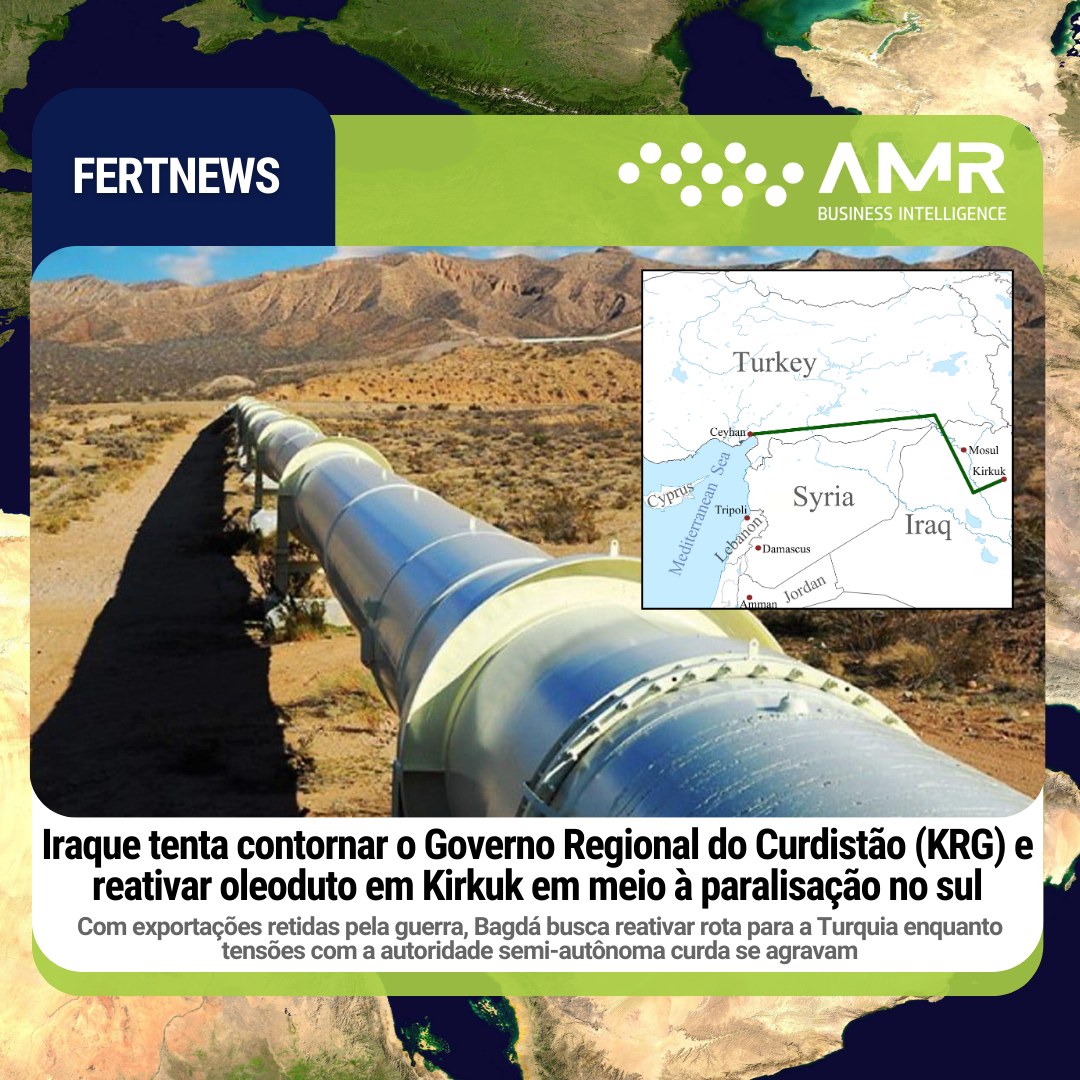 Capa da postagem Iraque tenta contornar o Governo Regional do Curdistão (KRG) e reativar oleoduto em Kirkuk em meio à paralisação no sul